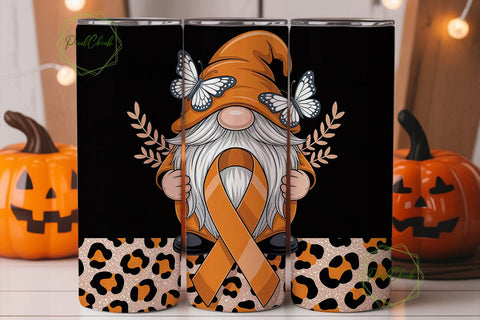 Orange Awareness Gnome 20oz Tumbler Wrap Sublimation PixelChick 