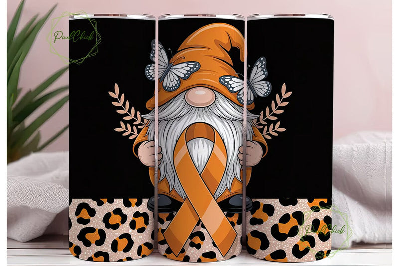 Orange Awareness Gnome 20oz Tumbler Wrap Sublimation PixelChick 