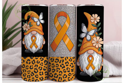 Orange Awareness Gnome 20oz Tumbler Wrap Sublimation PixelChick 