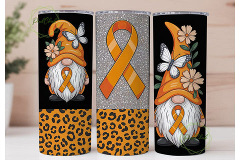 Orange Awareness Gnome 20oz Tumbler Wrap Sublimation PixelChick 