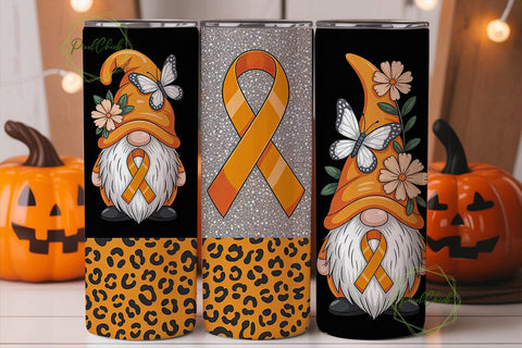 Orange Awareness Gnome 20oz Tumbler Wrap Sublimation PixelChick 