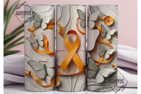 Orange Awareness Ribbon Butterfly PNG Sublimation sassyprint 