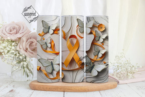 Orange Awareness Ribbon Butterfly PNG Sublimation sassyprint 