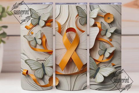 Orange Awareness Ribbon Butterfly PNG Sublimation sassyprint 