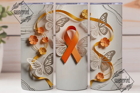Orange Awareness Ribbon Butterfly PNG Sublimation sassyprint 