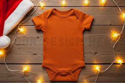 Orange baby onesie with christmas theme Mock Up Photo Designangry 