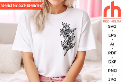 Orange Blossom Branch SVG, Florida State Flower Cut File, Floral Shirt Design DXF, Orange Outline, Botanical Theme SVG RedHelgaArt 