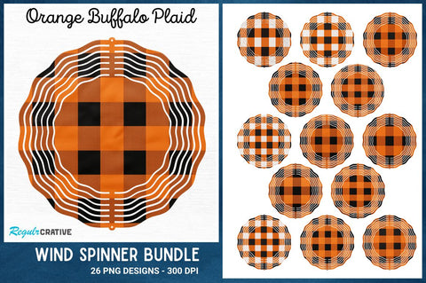Orange Buffalo Plaid Wind Spinner Sublimation Designs Bundle Sublimation Regulrcrative 