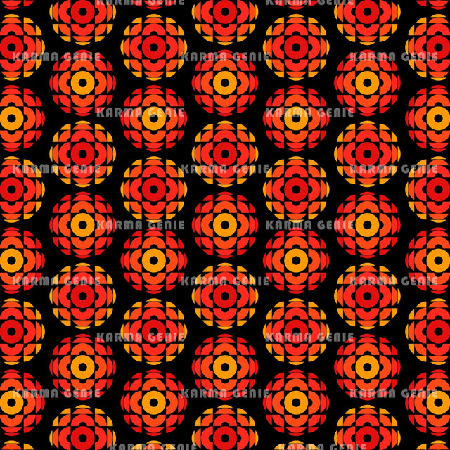 Orange Circles 1970s Retro Style Pattern Digital Paper Digital Pattern Karma Genie Graphics 