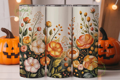 Orange Cream Floral 20oz Tumbler Wrap Sublimation PixelChick 