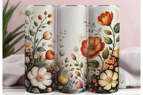 Orange Cream Floral 20oz Tumbler Wrap Sublimation PixelChick 