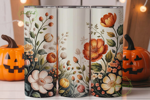 Orange Cream Floral 20oz Tumbler Wrap Sublimation PixelChick 