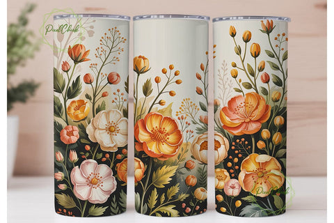 Orange Cream Floral 20oz Tumbler Wrap Sublimation PixelChick 