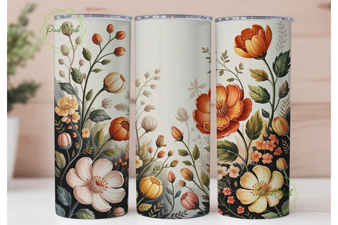 Orange Cream Floral 20oz Tumbler Wrap Sublimation PixelChick 