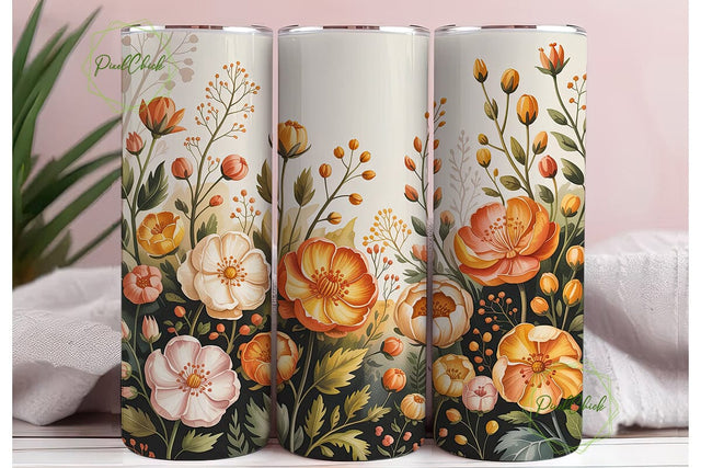 Orange Cream Floral 20oz Tumbler Wrap Sublimation PixelChick 