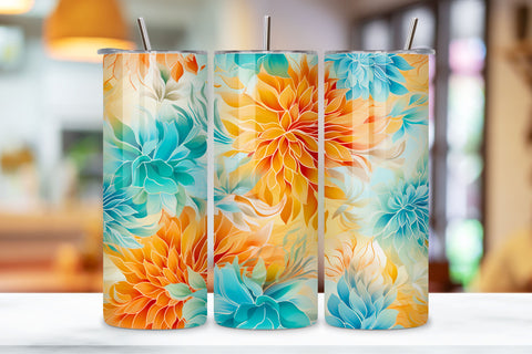 Orange Floral Mirage Tumbler Wrap | Sublimation PNG design, Orange FLower 20oz Sublimation Tumbler Designs, Floral Silver Glitter Split 9.2 x 8.3” Straight Skinny Tumbler Wrap PNG Sublimation FloridPrintables 
