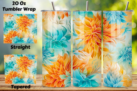Orange Floral Mirage Tumbler Wrap | Sublimation PNG design, Orange FLower 20oz Sublimation Tumbler Designs, Floral Silver Glitter Split 9.2 x 8.3” Straight Skinny Tumbler Wrap PNG Sublimation FloridPrintables 
