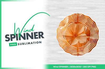 Orange Flower Wind Spinner Round Png Design on White Wood Texture Sublimation Regulrcrative 