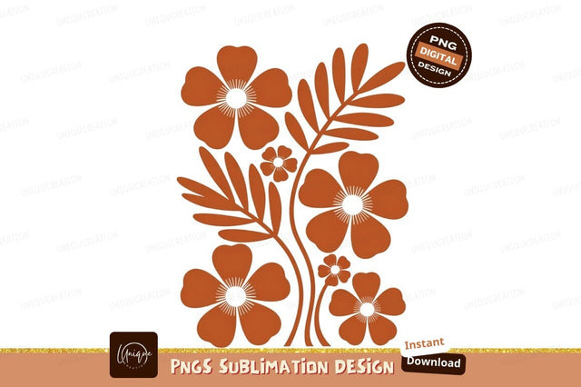 Orange Flowers and Leaves on Black floral botanical Sublimation Designangry 
