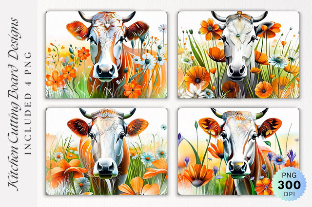 Orange Flowers meadow Glass Cutting Board PNG Design Sublimation Regulrcrative 