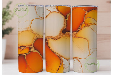 Orange Fluid Art 20oz Tumbler Wrap Sublimation PixelChick 