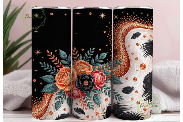 Orange Glam Cow Print 20oz Tumbler Wrap Sublimation PixelChick 