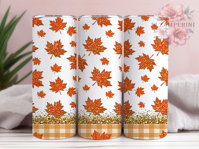 Orange Glitter Maple Gingham 20oz Tumbler, Orange Maple Motif, Glitter Gingham Design, Autumn Theme, Rustic Accent, Festive Charm, Sublimation Wrap, 20oz Tumbler Sublimation Li Zamperini 