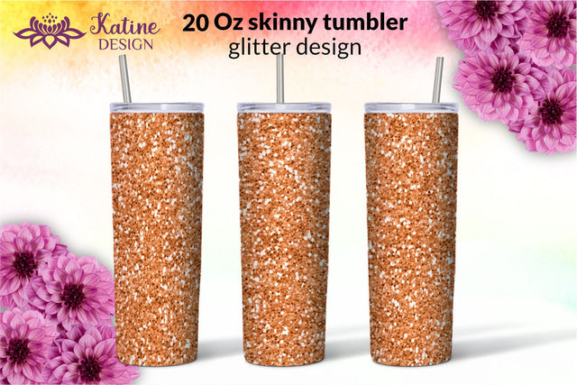 Orange Glitter Tumbler Sublimation Wrap Design for 20 oz Skinny Tumbler Straight and Tapered PNG Sublimation KatineDesign 