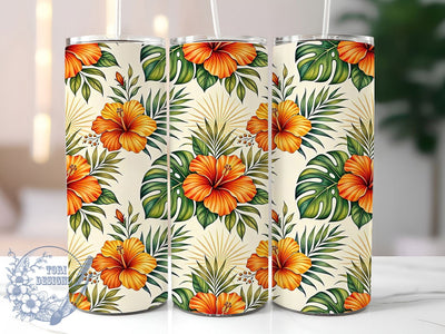 Orange Hibiscus Tropical 20oz Tumbler, Orange Hibiscus, Tropical Floral, Island Motif, Sublimation Wrap, 20oz Tumbler, Exotic Aesthetic, Summer Charm Sublimation ToriDesigns 