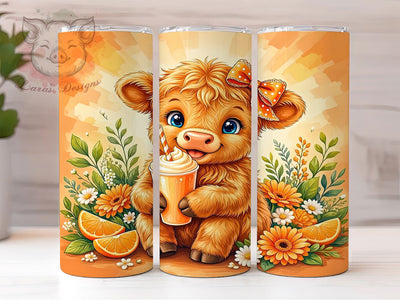 Orange Highland Cow 20oz Tumbler, Vibrant Farm, Rustic Cattle, Warm Fluff, Autumn Glow, Country Charm, Bold Wildlife, Sublimation Wrap Sublimation Lara' s Designs 
