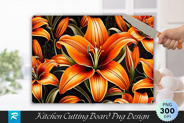 Orange Lily Flower Cutting Board Sublimation Regulrcrative 