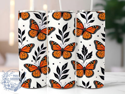 Orange Monarch Butterfly Pattern 20oz Tumbler, Orange Monarch, Butterfly Pattern, Nature Design, Sublimation Wrap, 20oz Tumbler, Whimsical Aesthetic, Elegant Charm Sublimation ToriDesigns 