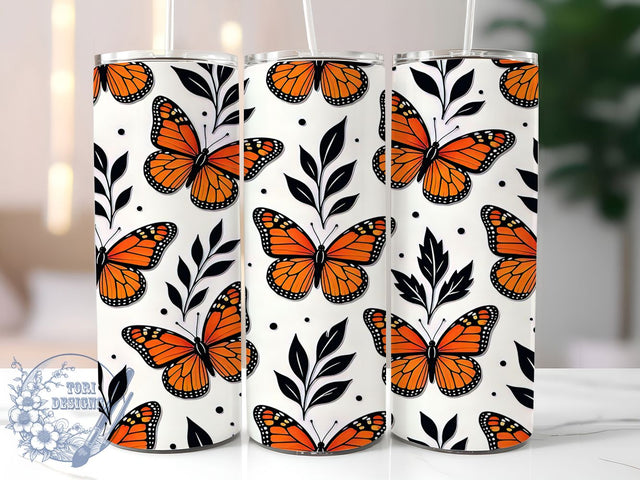 Orange Monarch Butterfly Pattern 20oz Tumbler, Orange Monarch, Butterfly Pattern, Nature Design, Sublimation Wrap, 20oz Tumbler, Whimsical Aesthetic, Elegant Charm Sublimation ToriDesigns 