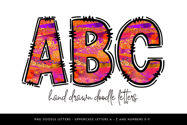 Orange Pink Glitter Brushstroke Alphabet PNG Sublimation BijouBay 