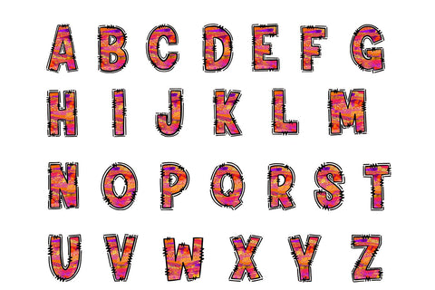 Orange Pink Glitter Brushstroke Alphabet PNG Sublimation BijouBay 