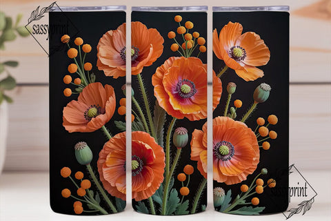 Orange Poppy Floral 20oz Tumbler Wrap Sublimation sassyprint 
