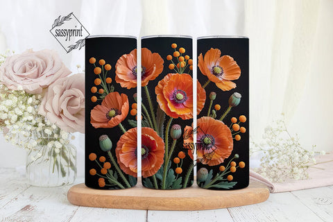 Orange Poppy Floral 20oz Tumbler Wrap Sublimation sassyprint 