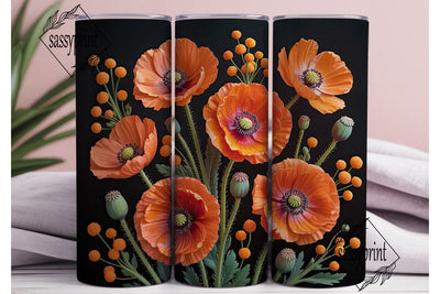 Orange Poppy Floral 20oz Tumbler Wrap Sublimation sassyprint 