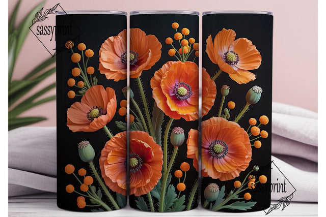 Orange Poppy Floral 20oz Tumbler Wrap Sublimation sassyprint 