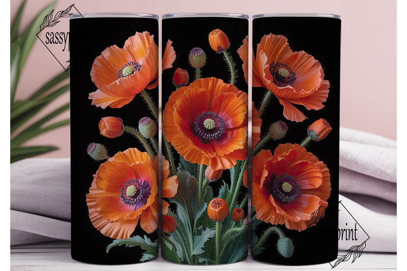 Orange Poppy Floral 20oz Tumbler Wrap Sublimation sassyprint 