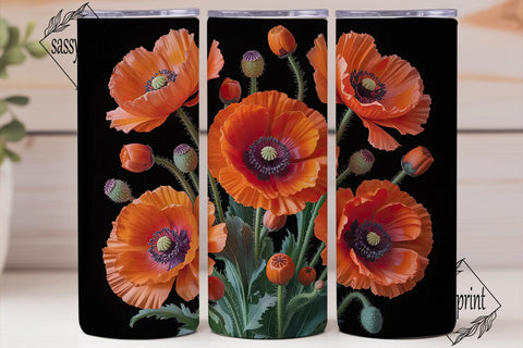 Orange Poppy Floral 20oz Tumbler Wrap Sublimation sassyprint 