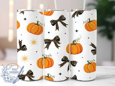 Orange Pumpkin Black Bow 20oz Tumbler, Orange Pumpkin, Black Bow, Halloween Accent, Sublimation Wrap, 20oz Tumbler, Festive Aesthetic, Spooky Charm Sublimation ToriDesigns 