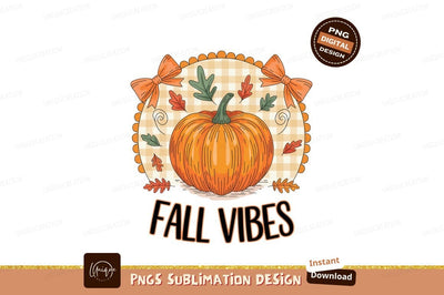Orange pumpkin leaves bows fall vibes autumn Sublimation Designangry 