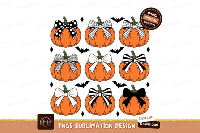 Orange pumpkins with black bows halloween Sublimation Designangry 
