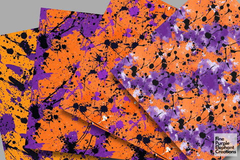 Orange Purple Abstract Splatter Digital Paper | Dark Fall Halloween Horror Pattern Digital Pattern Fine Purple Elephant Creations 