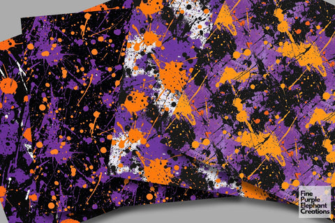 Orange Purple Abstract Splatter Digital Paper | Dark Fall Halloween Horror Pattern Digital Pattern Fine Purple Elephant Creations 