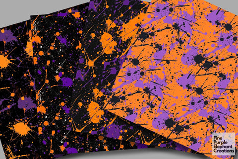 Orange Purple Abstract Splatter Digital Paper | Dark Fall Halloween Horror Pattern Digital Pattern Fine Purple Elephant Creations 