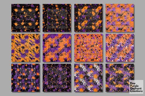 Orange Purple Abstract Splatter Digital Paper | Dark Fall Halloween Horror Pattern Digital Pattern Fine Purple Elephant Creations 