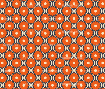 Orange Retro Daisy 1970s Mid Century Flower Pattern Digital Paper Digital Pattern Karma Genie Graphics 