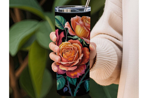 Orange Roses Floral 20oz Tumbler Wrap Sublimation DesignSVG 